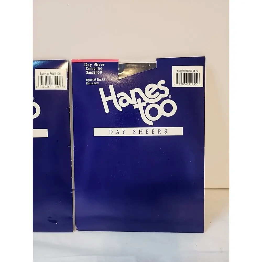2 Pair HANES TOO Day Sheers Control Top Pantyhose Size AB 137 Navy Blue Sandalfo